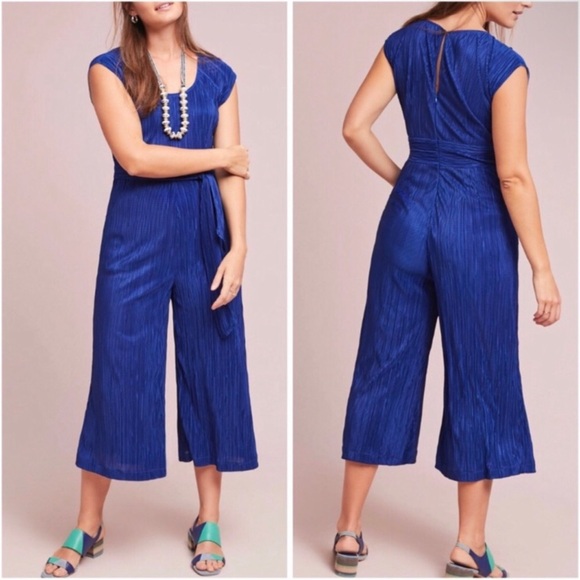 Maeve Pants - Maeve Anthropologie Sonata Jumpsuit Pleated Royal Blue Tie Waist
